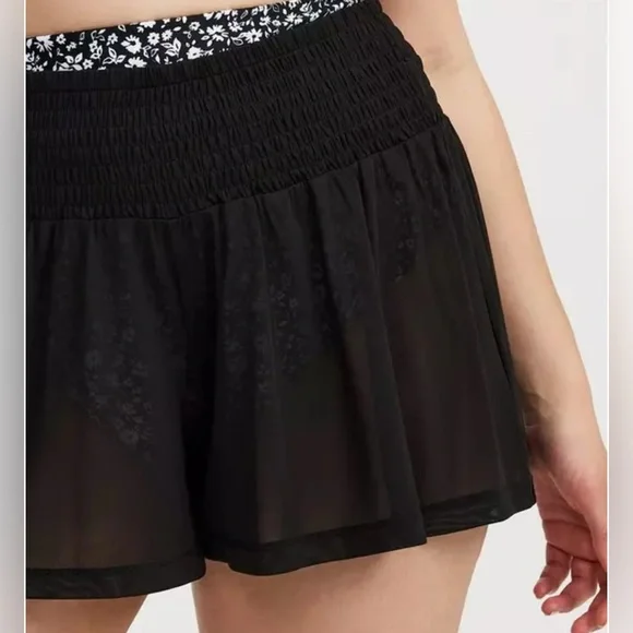 Mesh Smocked Waist Flowy Cover-Up Short - Picture 2 of 4